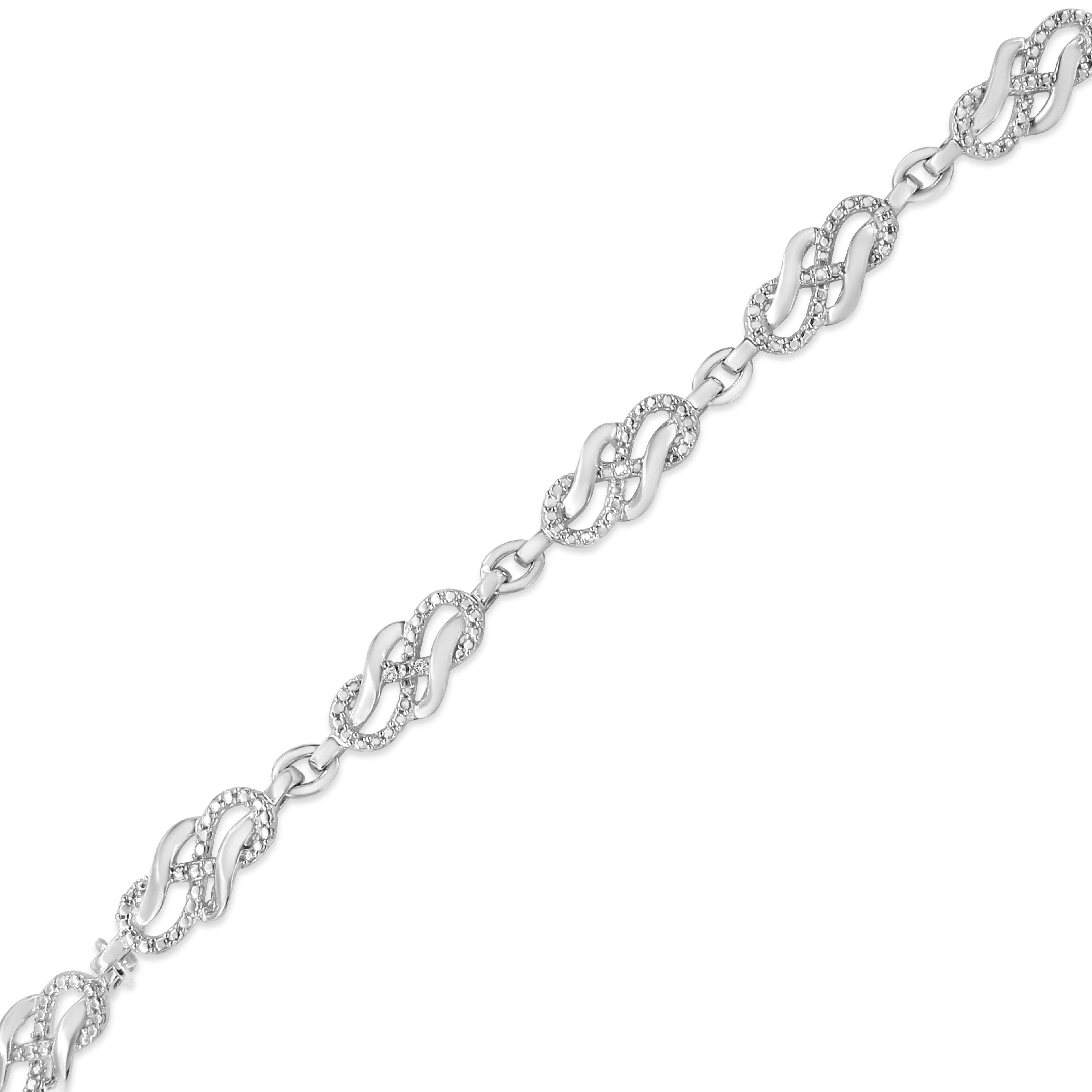 .925 Sterling Silver Prong Set Diamond Accent Infinity Weave Link 7.25" Bracelet (I-J Color, I3 Clarity)
