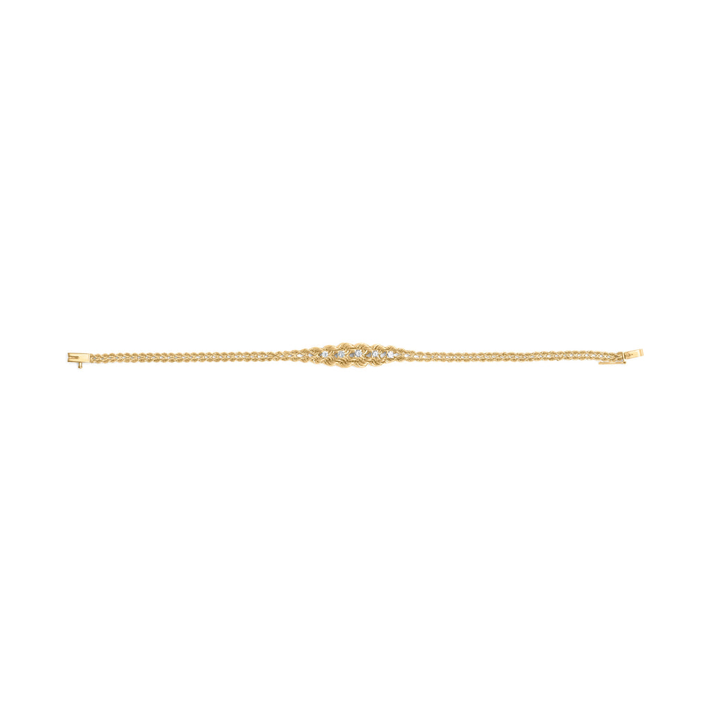 10K Yellow Gold 1/4 Cttw Round-Cut Diamond Basket Weave Rope Chain Style 7" Bracelet (H-I Color, I1-I2 Clarity)
