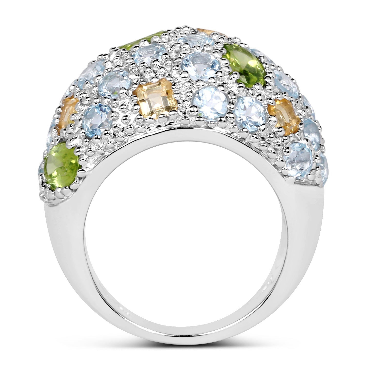 11.38 Carat Genuine Peridot, Citrine and Blue Topaz .925 Sterling Silver Ring