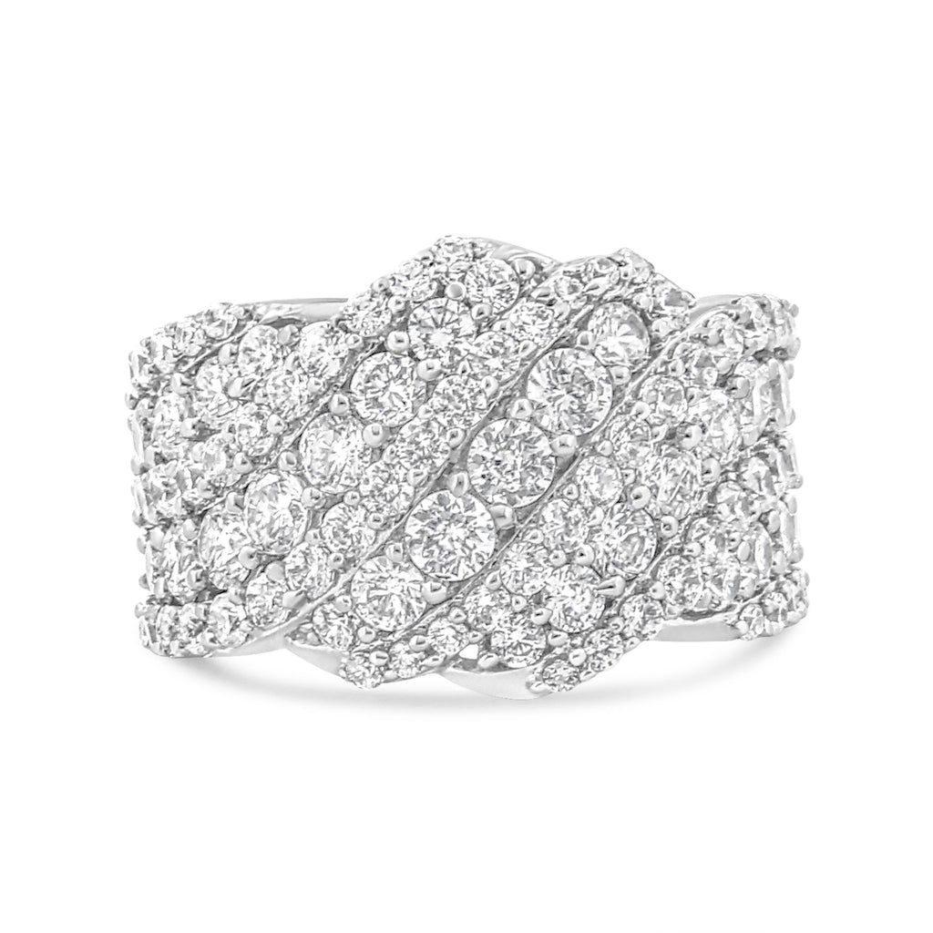 10K White Gold 3.00 Cttw Diamond Multi Row Cluster Band Ring (I-J Color, I3 Clarity) - Size 7