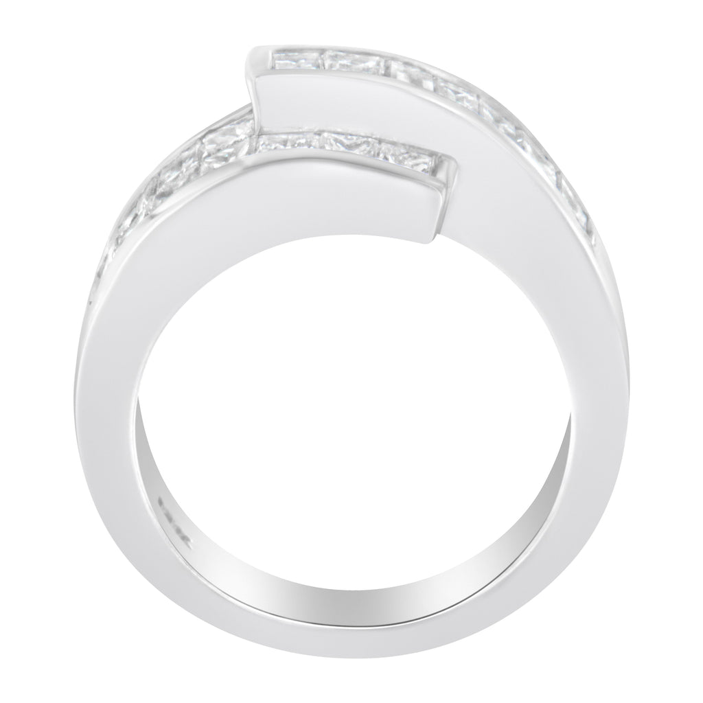 14K White Gold 2.0 Cttw Channel-Set Princess and Baguette-Cut Diamond Bypass Ring Band (G-H Color, SI1-SI2 Clarity) - Ring Size 6.5
