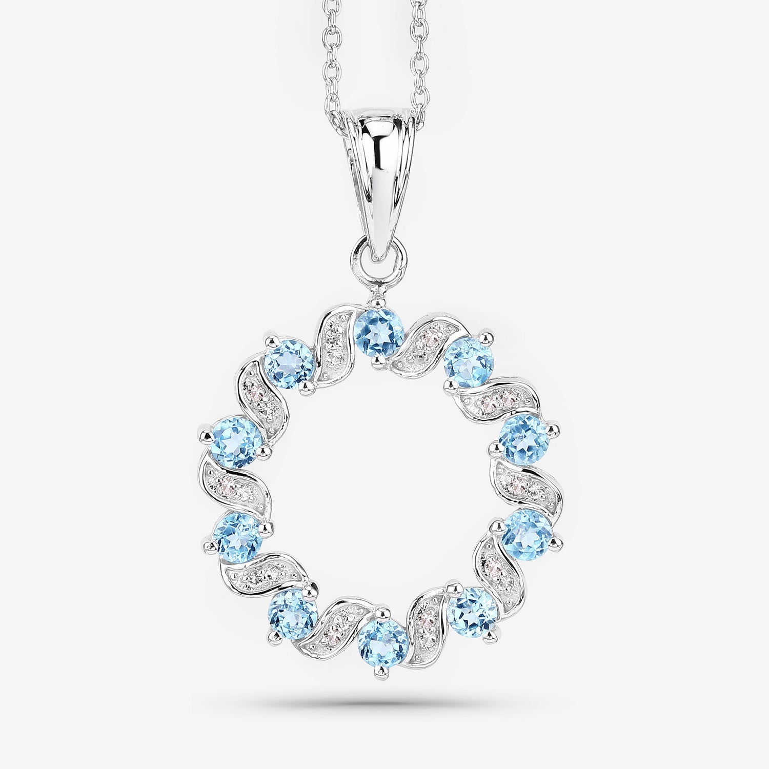 1.30 Carat Genuine Swiss Blue Topaz and White Topaz .925 Sterling Silver Pendant