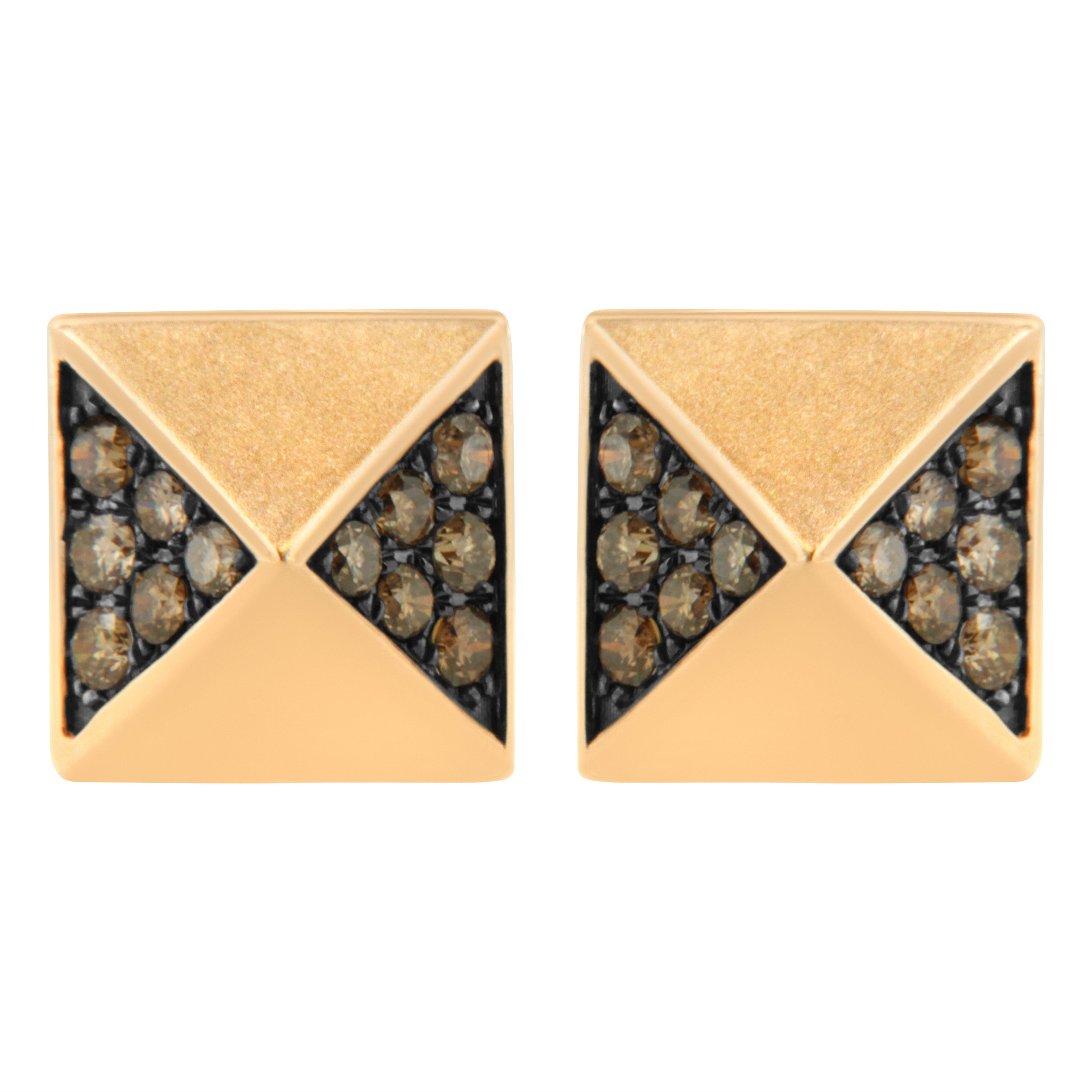 14K Rose Gold 1/4 Cttw Brown Diamond Pyramid Stud Earring (Brown Color, SI1-SI2 Clarity)