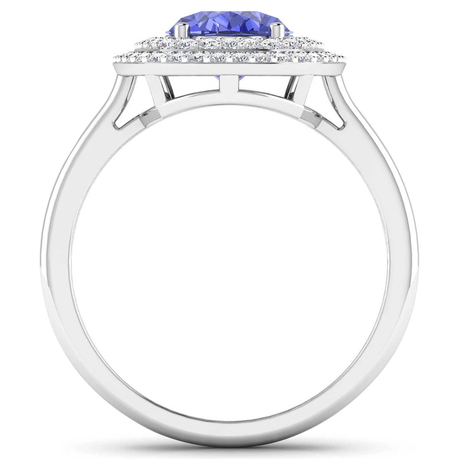 2.02 Carat Genuine Tanzanite and White Diamond 14K White Gold Ring