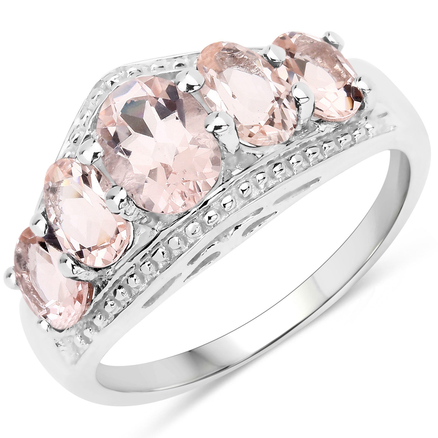1.96 Carat Genuine Morganite .925 Sterling Silver Ring