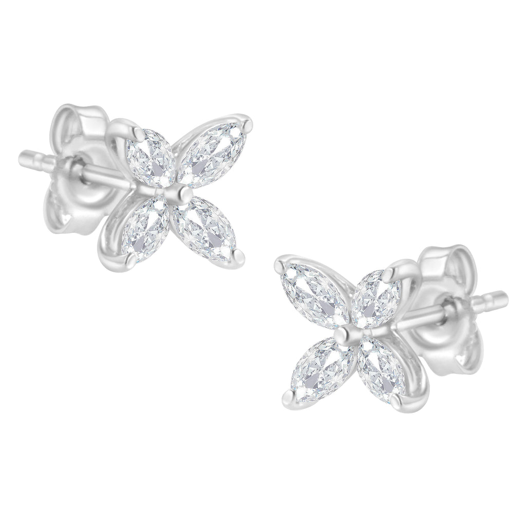 14K White Gold 1/2 Cttw Marquise Diamond 8 Stone Floral Leaf Stud Earrings (H-I Color, SI1-SI2 Clarity)