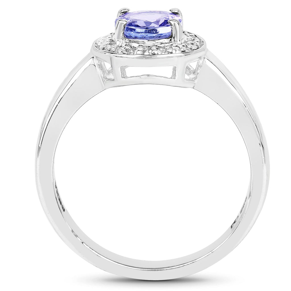 1.05 Carat Genuine Tanzanite and White Topaz .925 Sterling Silver Ring