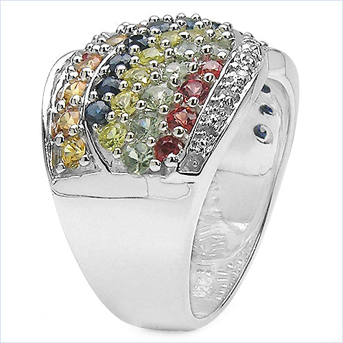 3.07 Carat Genuine Multi Sapphire .925 Sterling Silver Ring