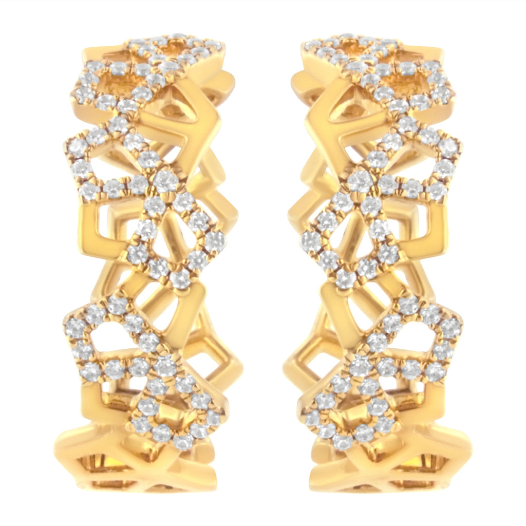 14K Yellow Gold 3/4 Cttw Diamond Honeycomb Hoop Earrings (G-H Color, SI1-SI2 Clarity) - 24MM