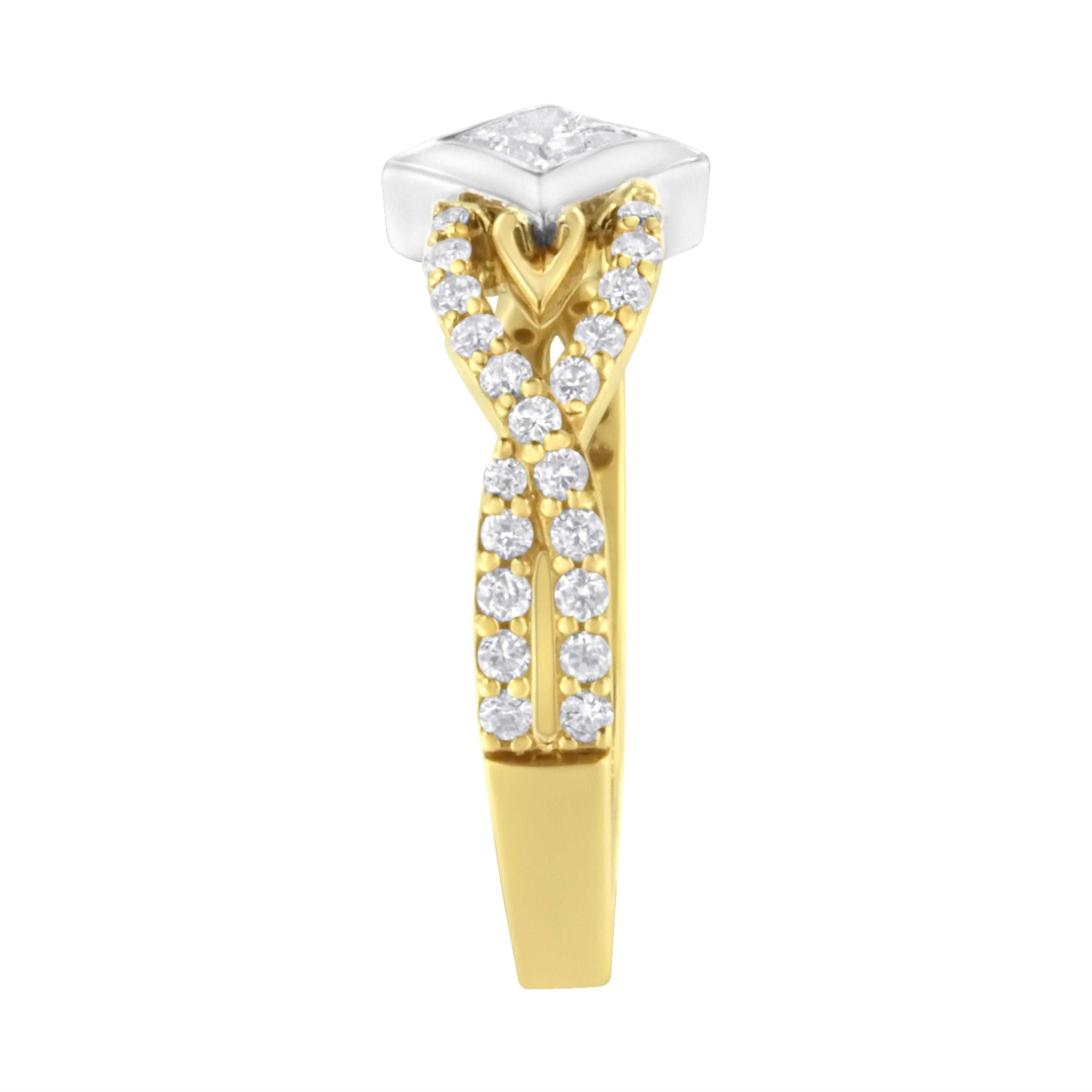 10K Two Tone Color 2/3 Cttw Diamond Kite and Twist Shank Ring (H-I Color,SI2-I1 Clarity)