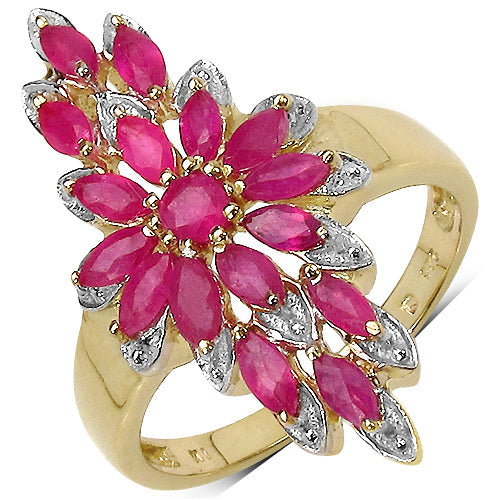 14K Yellow Gold Plated 2.04 Carat Genuine Ruby .925 Sterling Silver Ring