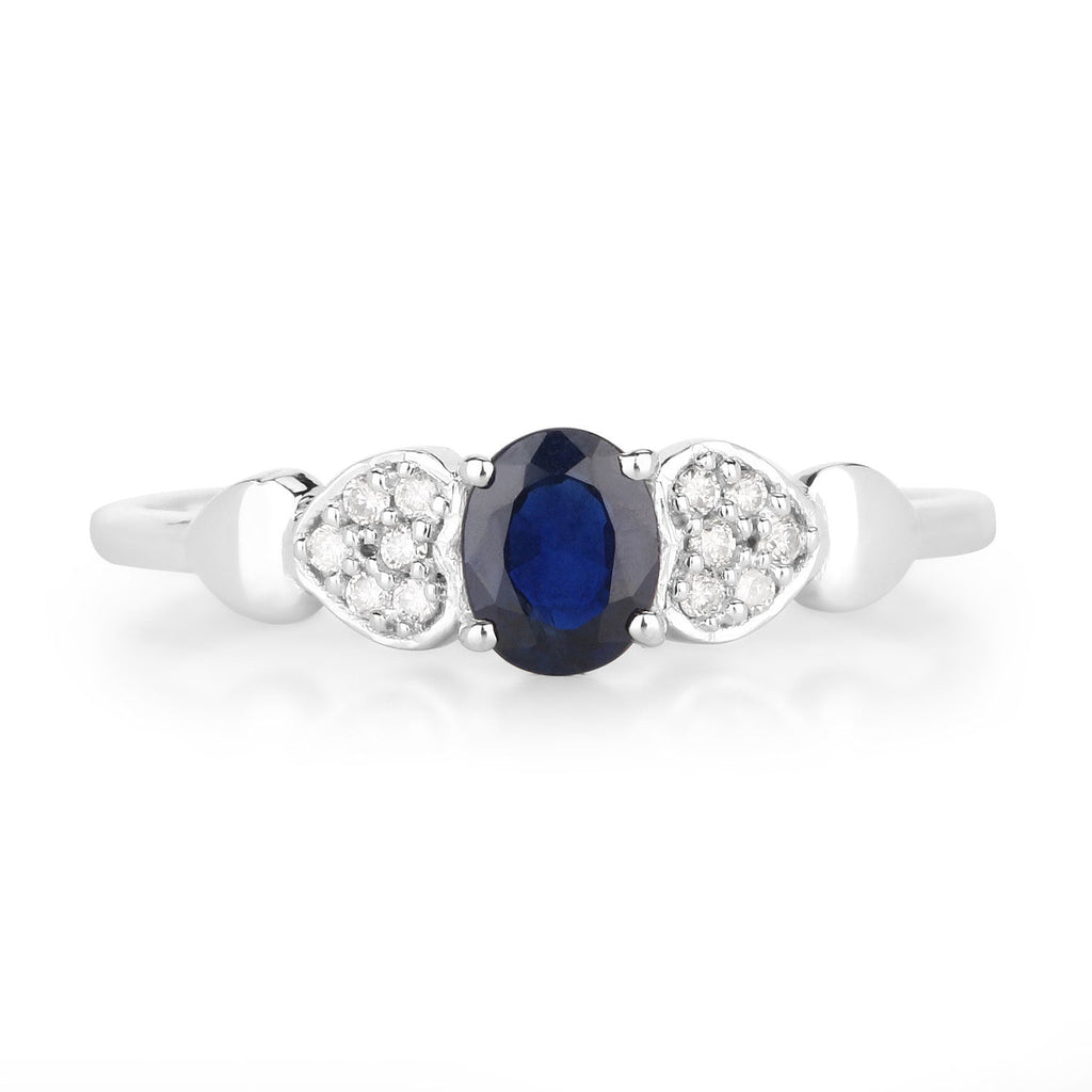 0.44 Carat Genuine Blue Sapphire and White Diamond 14K White Gold Ring