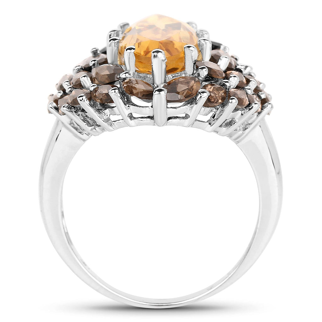 6.20 Carat Genuine Citrine & Smoky Quartz .925 Sterling Silver Ring