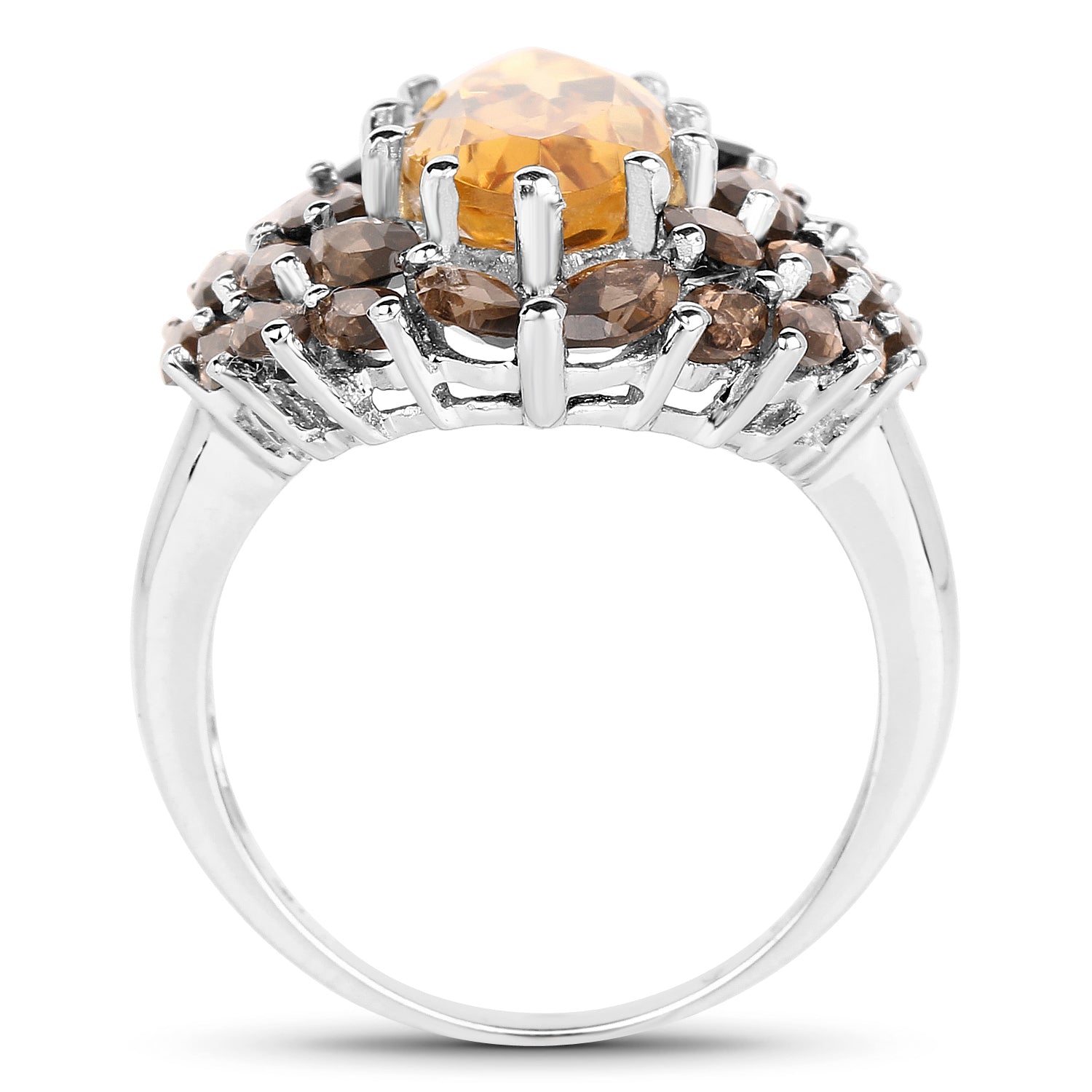6.20 Carat Genuine Citrine & Smoky Quartz .925 Sterling Silver Ring
