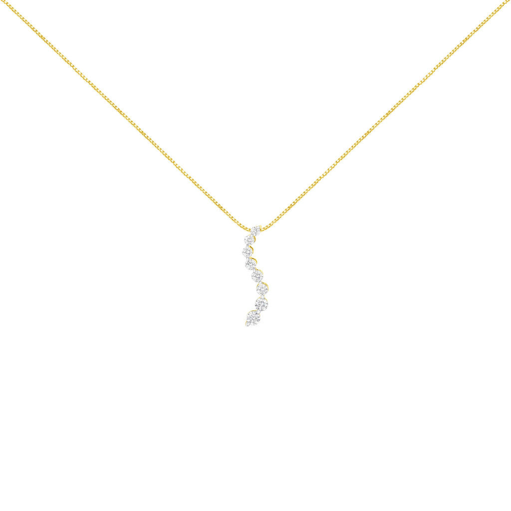 14k Yellow Gold 3.0 cttw Baguette and Brilliant Round-Cut Diamond Journey 18" Pendant Necklace (I-J Color, I2-I3 Clarity)