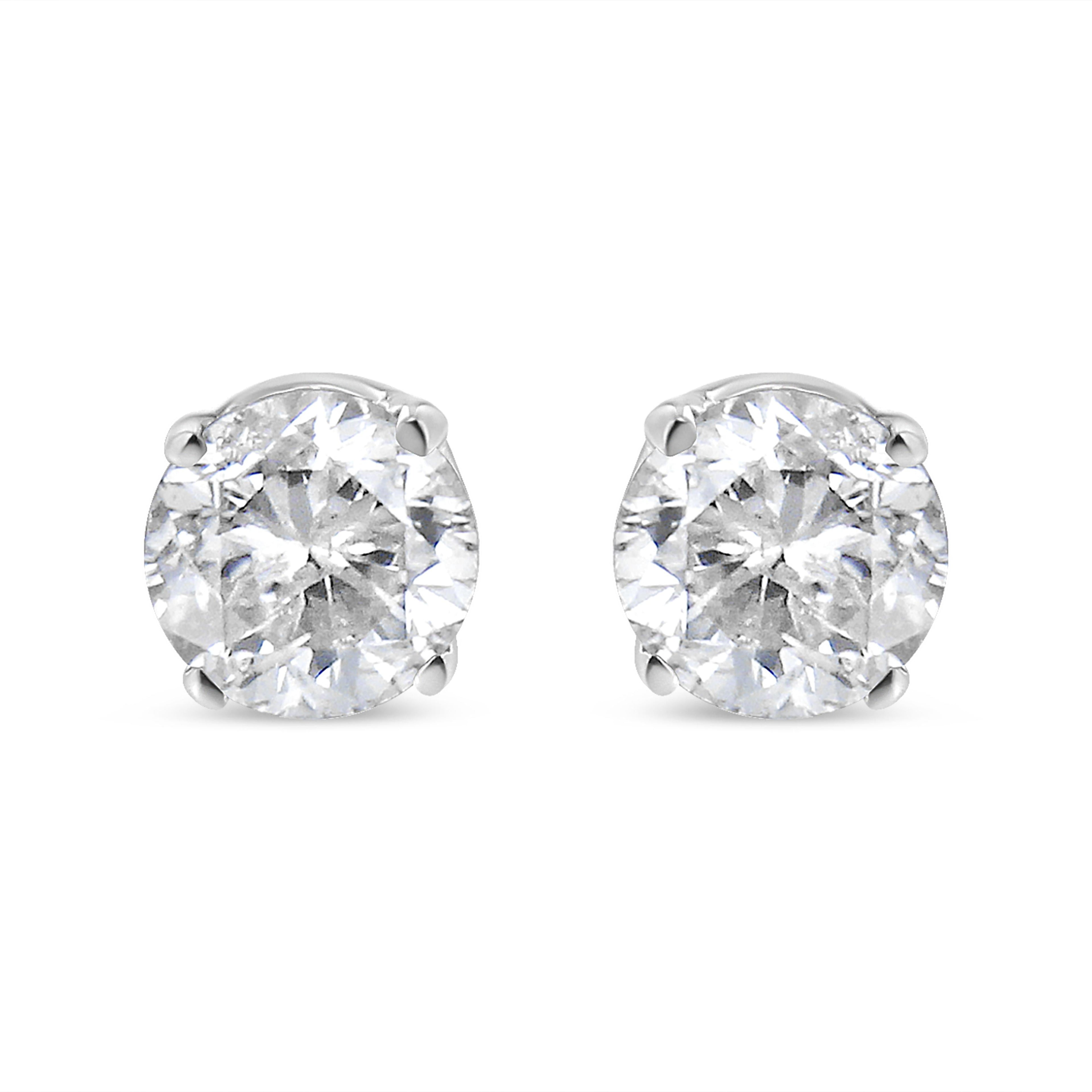 14K White Gold Round Cut Diamond Solitaire Stud Earrings (1/2 cttw, H-I Color, SI1-SI2 Clarity)