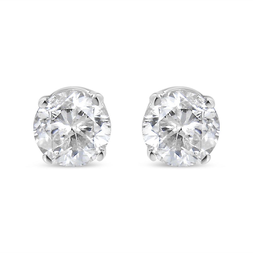 AGS Certified 14K White Gold 1.0 cttw 4-Prong Set Brilliant Round-Cut Solitaire Diamond Push Back Stud Earrings (F-G Color, I1-I2 Clarity)