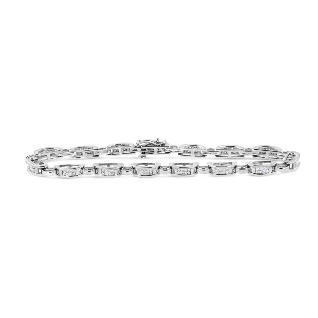 14K White Gold 1.00 Cttw Princess-Cut Diamond Link Bracelet (I-J Color, I1-I2 Clarity) - Size 7.25