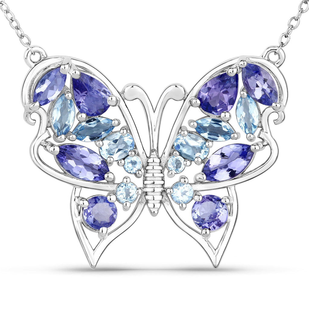 3.60 Carat Genuine Tanzanite and Swiss Blue Topaz .925 Sterling Silver Necklace