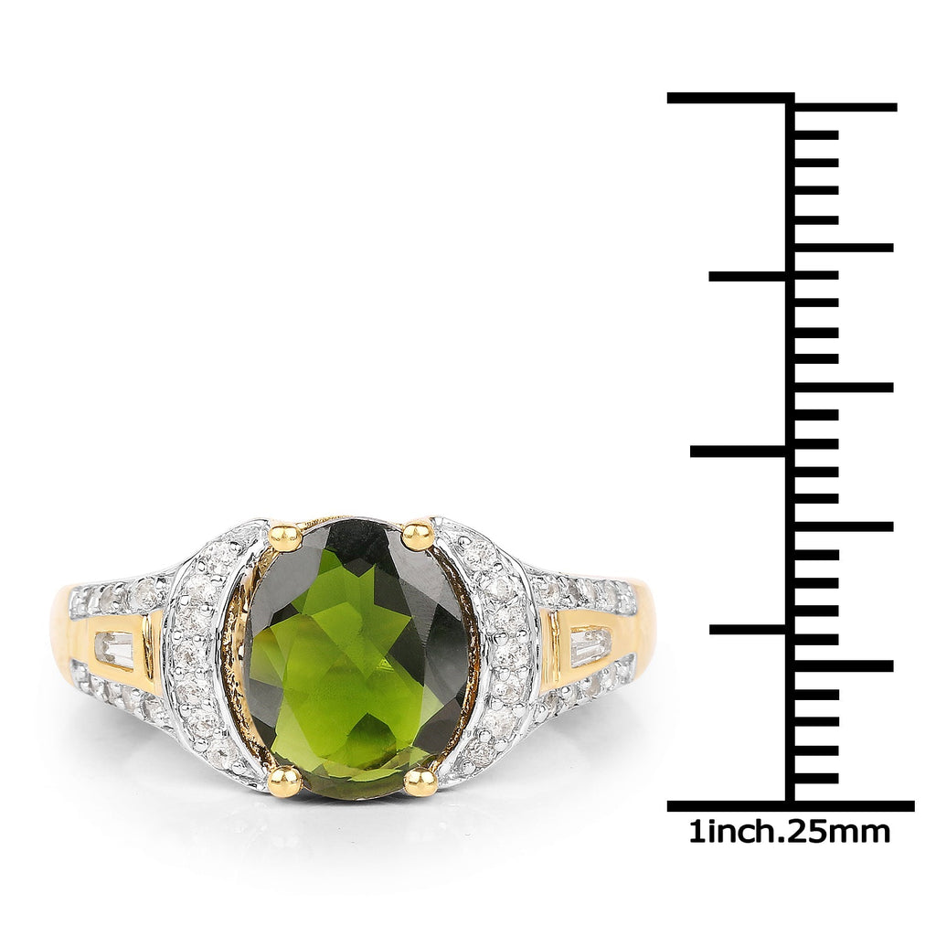 18K Yellow Gold Plated 2.79 Carat Genuine Chrome Diopside & White Topaz .925 Sterling Silver Ring