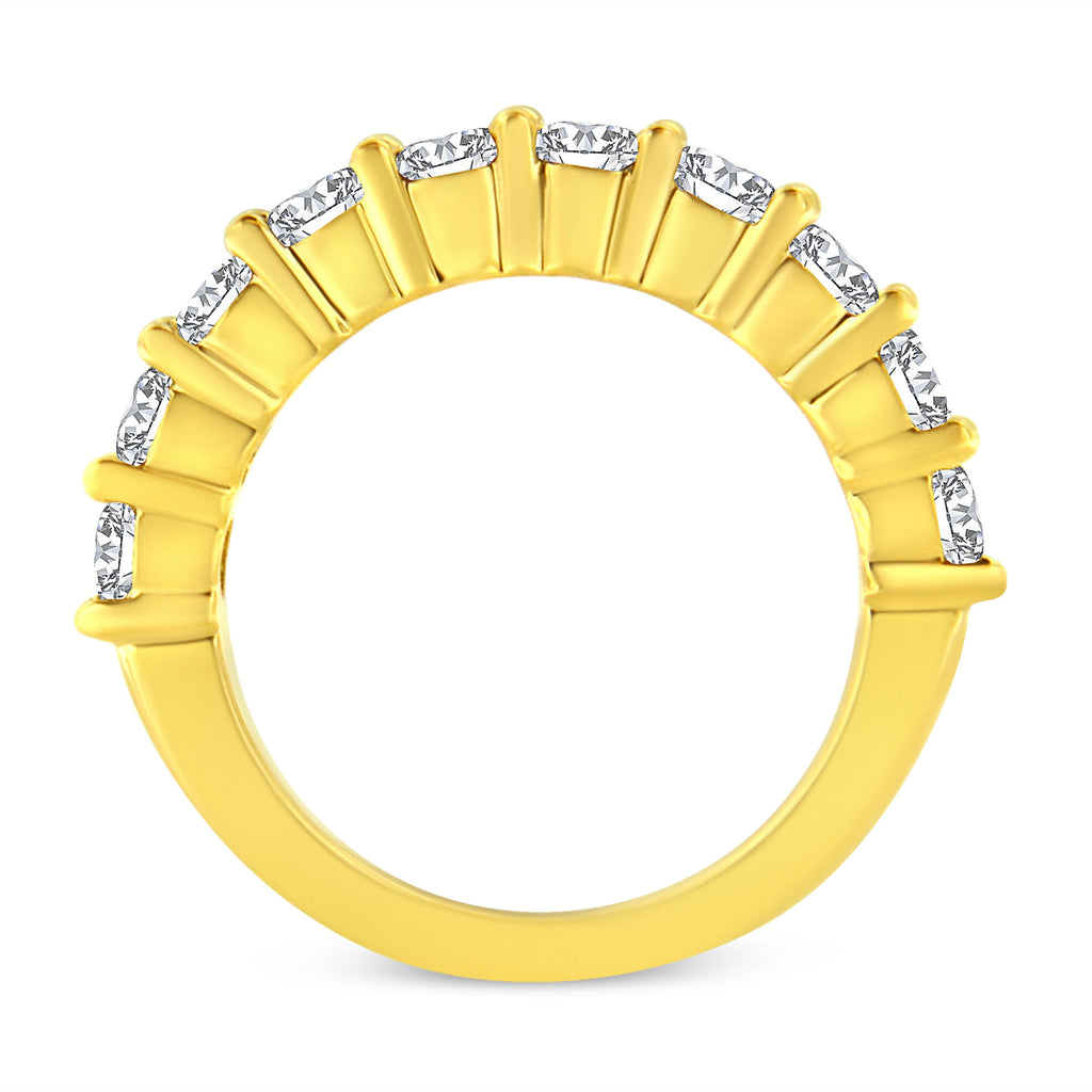 14K Yellow Gold Plated .925 Sterling Silver 2.0 Cttw Round Brilliant Cut Diamond 10 Stone Anniversary Band Ring (J-K Color, I1-I2 Clarity) - Size 7