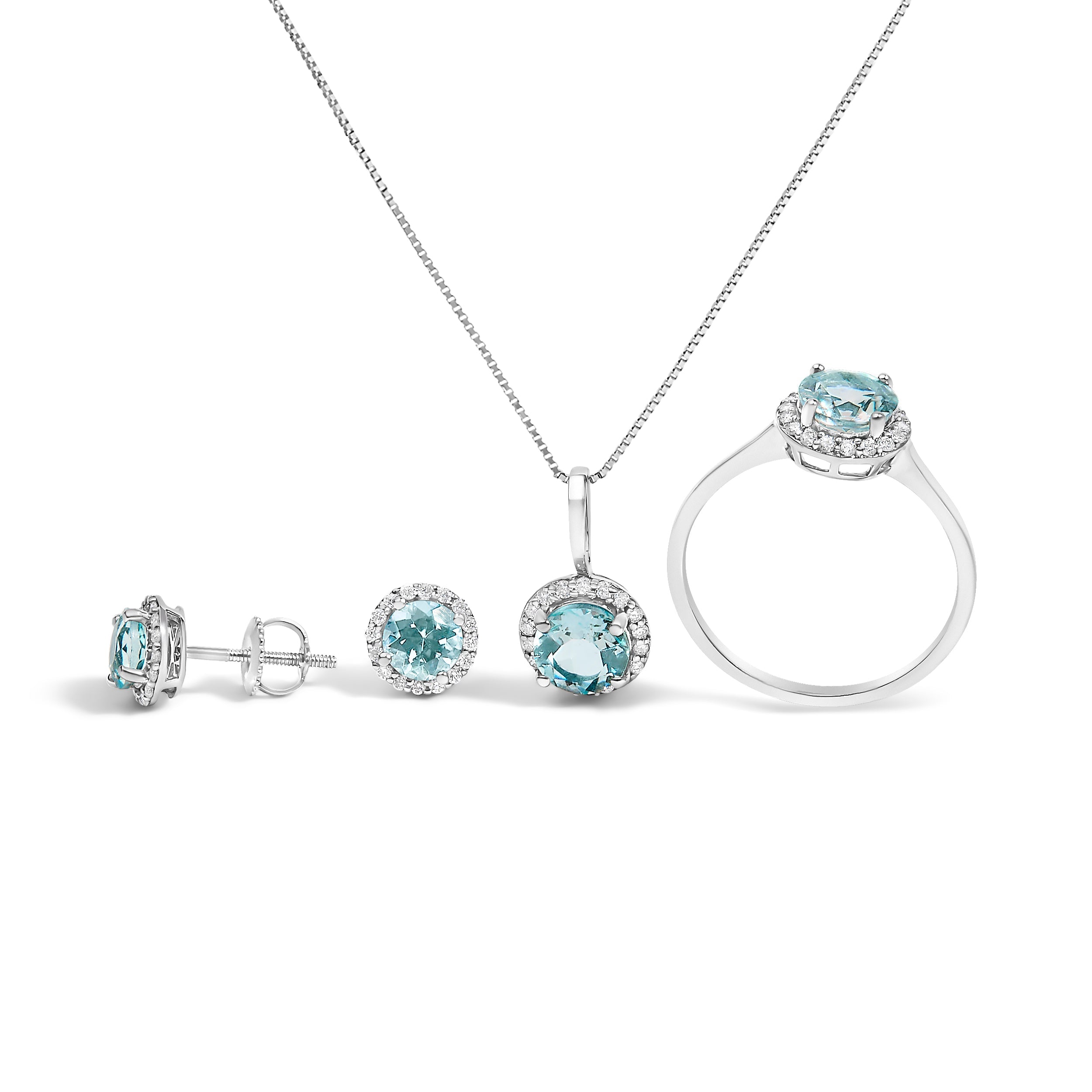 10K White Gold Purple Amethyst and 3/8 Cttw Diamond Halo Jewelry Set (Earrings, Pendant & Ring)