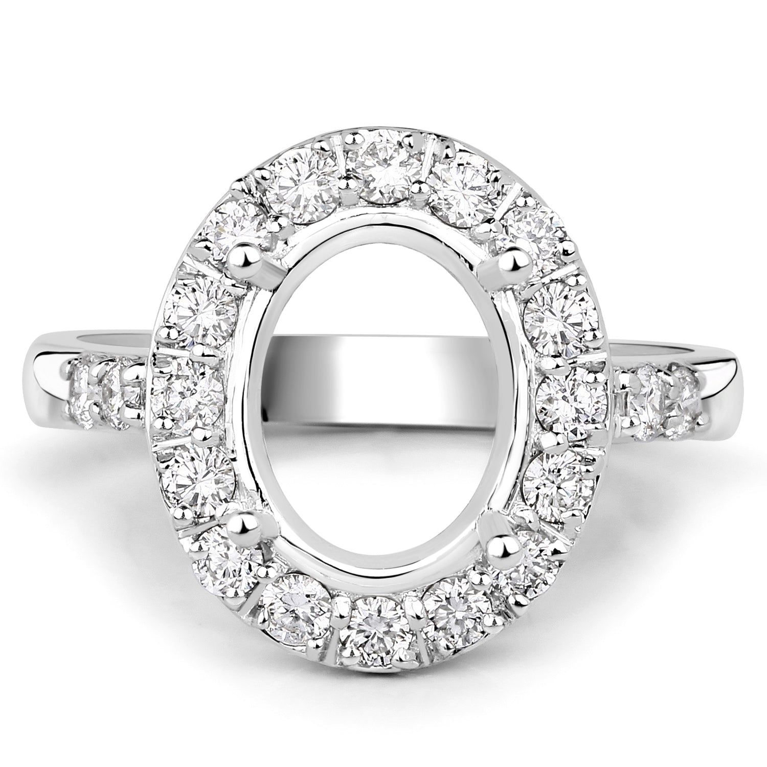 0.60 Carat Genuine White Diamond 14K White Gold Semi Mount Ring - holds 10x8mm Oval Gemstone