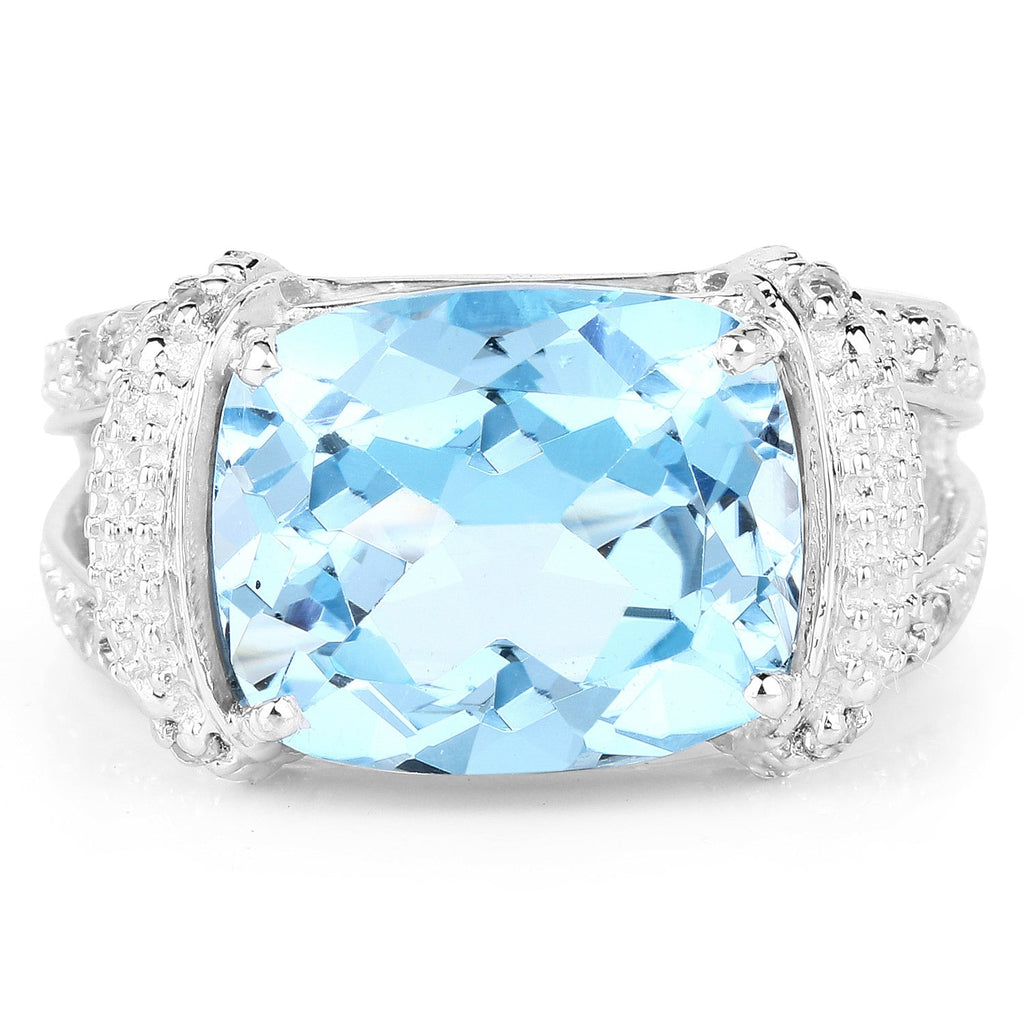 4.78 Carat Genuine Blue Topaz and White Topaz .925 Sterling Silver Ring