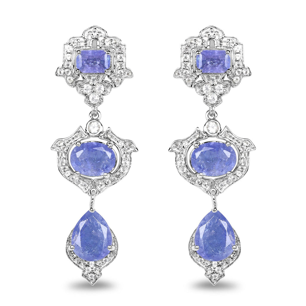 7.73 Carat Genuine Tanzanite and White Topaz .925 Sterling Silver Earrings