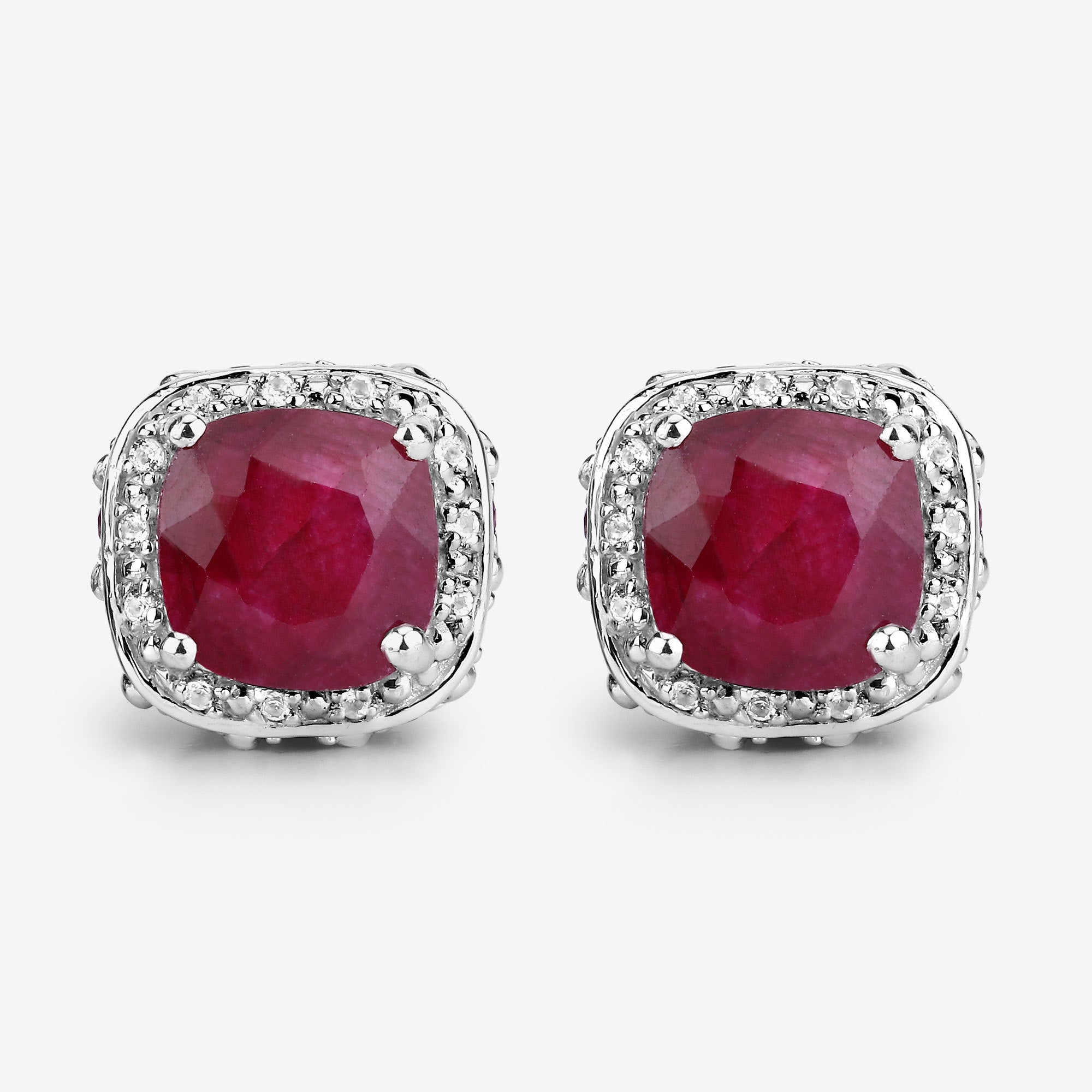 6.12 Carat Dyed Ruby, Ruby and White Topaz .925 Sterling Silver Earrings
