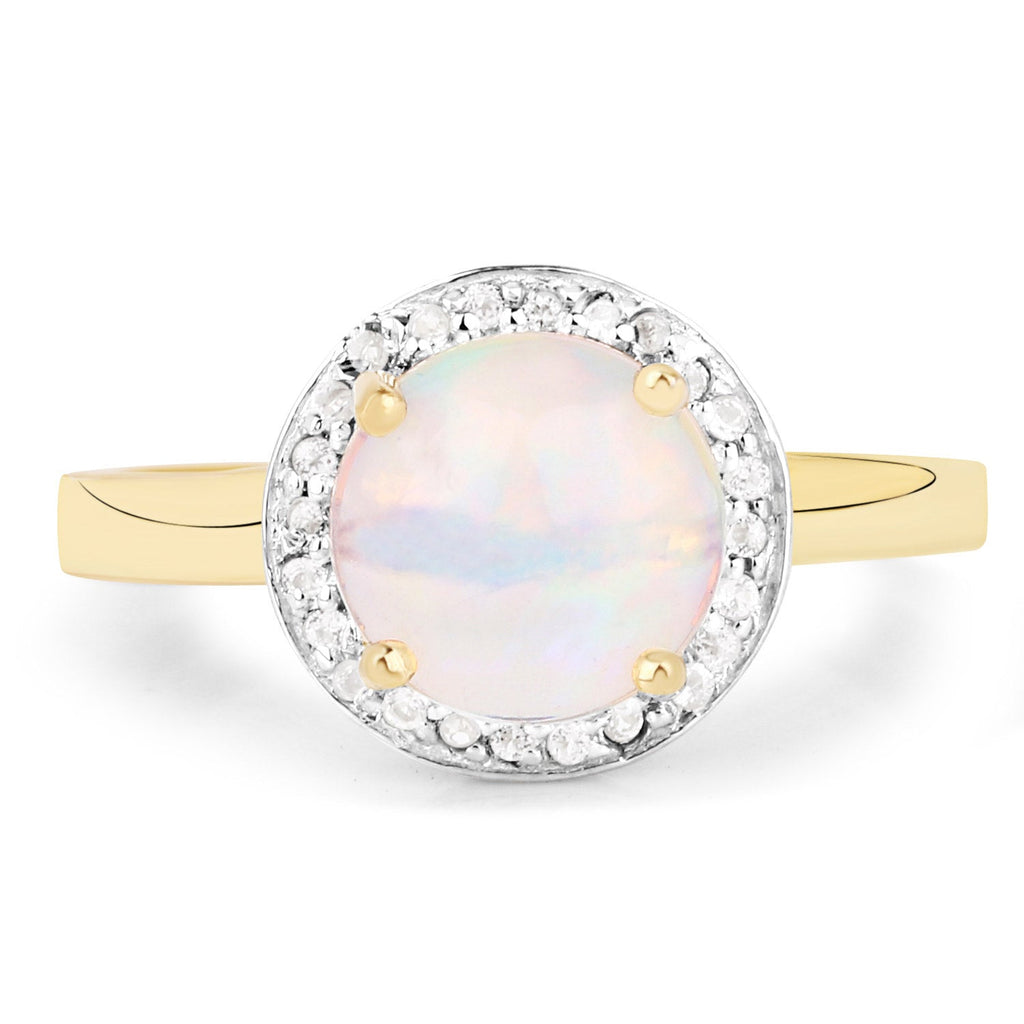 0.95 Carat Genuine Ethiopian Opal and White Topaz .925 Sterling Silver Ring