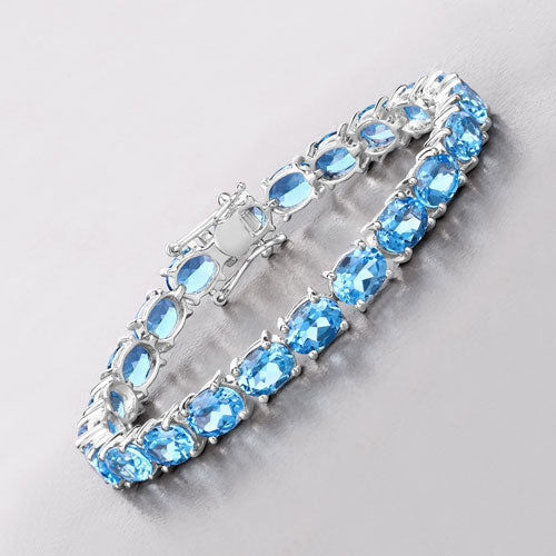 35.20 Carat Genuine Swiss Blue Topaz .925 Sterling Silver Bracelet
