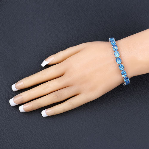 35.20 Carat Genuine Swiss Blue Topaz .925 Sterling Silver Bracelet