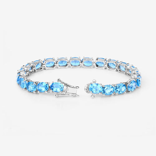 35.20 Carat Genuine Swiss Blue Topaz .925 Sterling Silver Bracelet