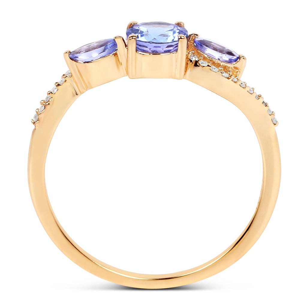 0.70 Carat Genuine Tanzanite and White Diamond 14K Yellow Gold Ring