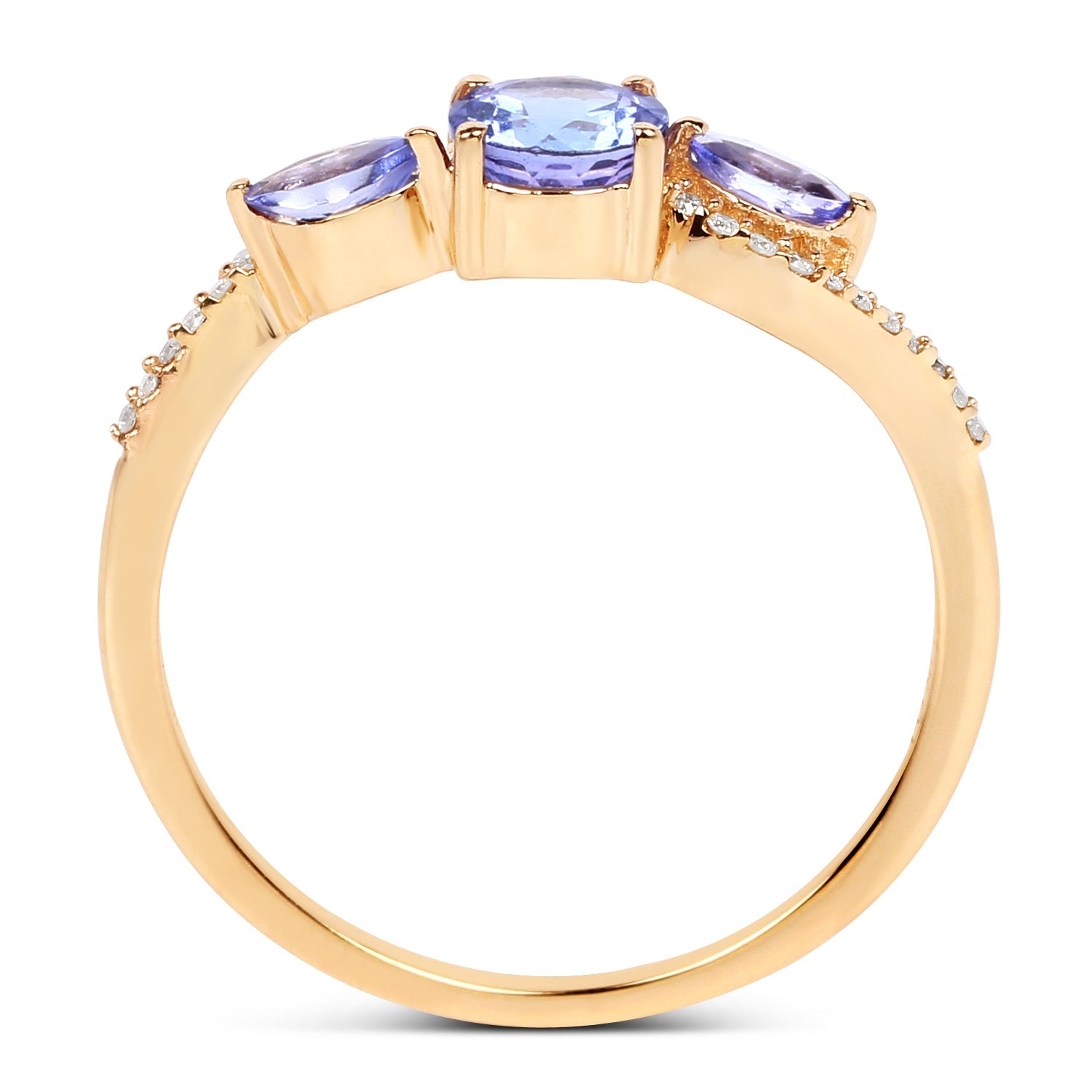 0.70 Carat Genuine Tanzanite and White Diamond 14K Yellow Gold Ring