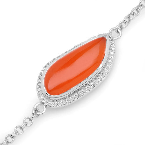 5.50 Carat Genuine Carnelian And White Topaz .925 Sterling Silver Bracelet
