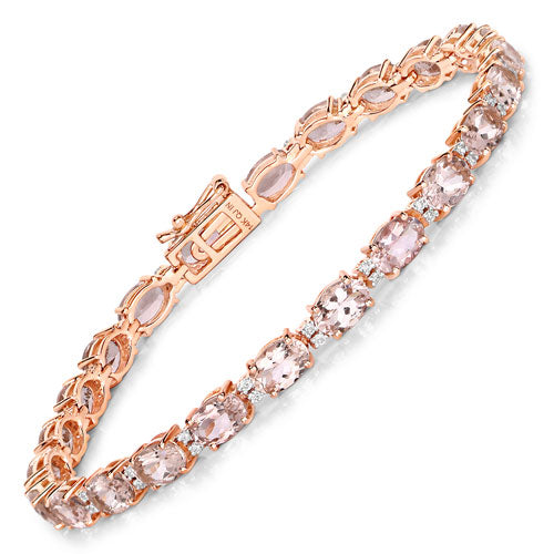 8.95 Carat Genuine Morganite and White Diamond 14K Rose Gold Bracelet