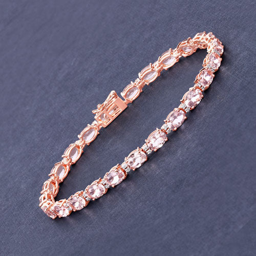 8.95 Carat Genuine Morganite and White Diamond 14K Rose Gold Bracelet