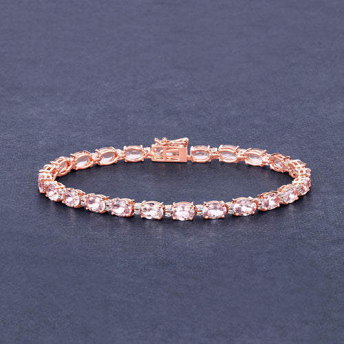 8.95 Carat Genuine Morganite and White Diamond 14K Rose Gold Bracelet