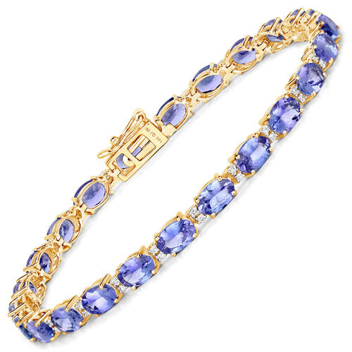 10.87 Carat Genuine Tanzanite and White Diamond 14K Yellow Gold Bracelet