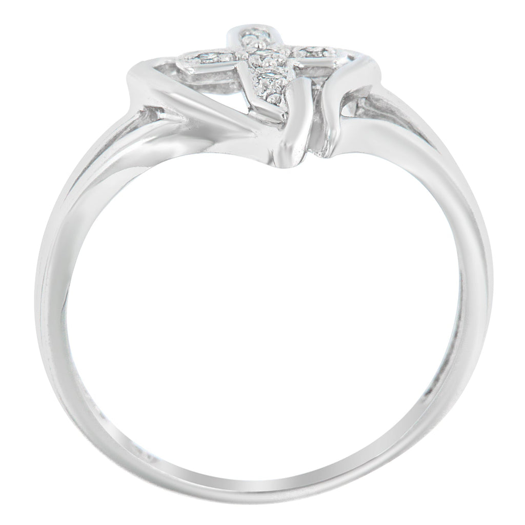 10K White Gold Diamond-Accented Cross & Open Heart Promise Fashion Ring (H-I Color, I1-I2 Clarity) - Size 7