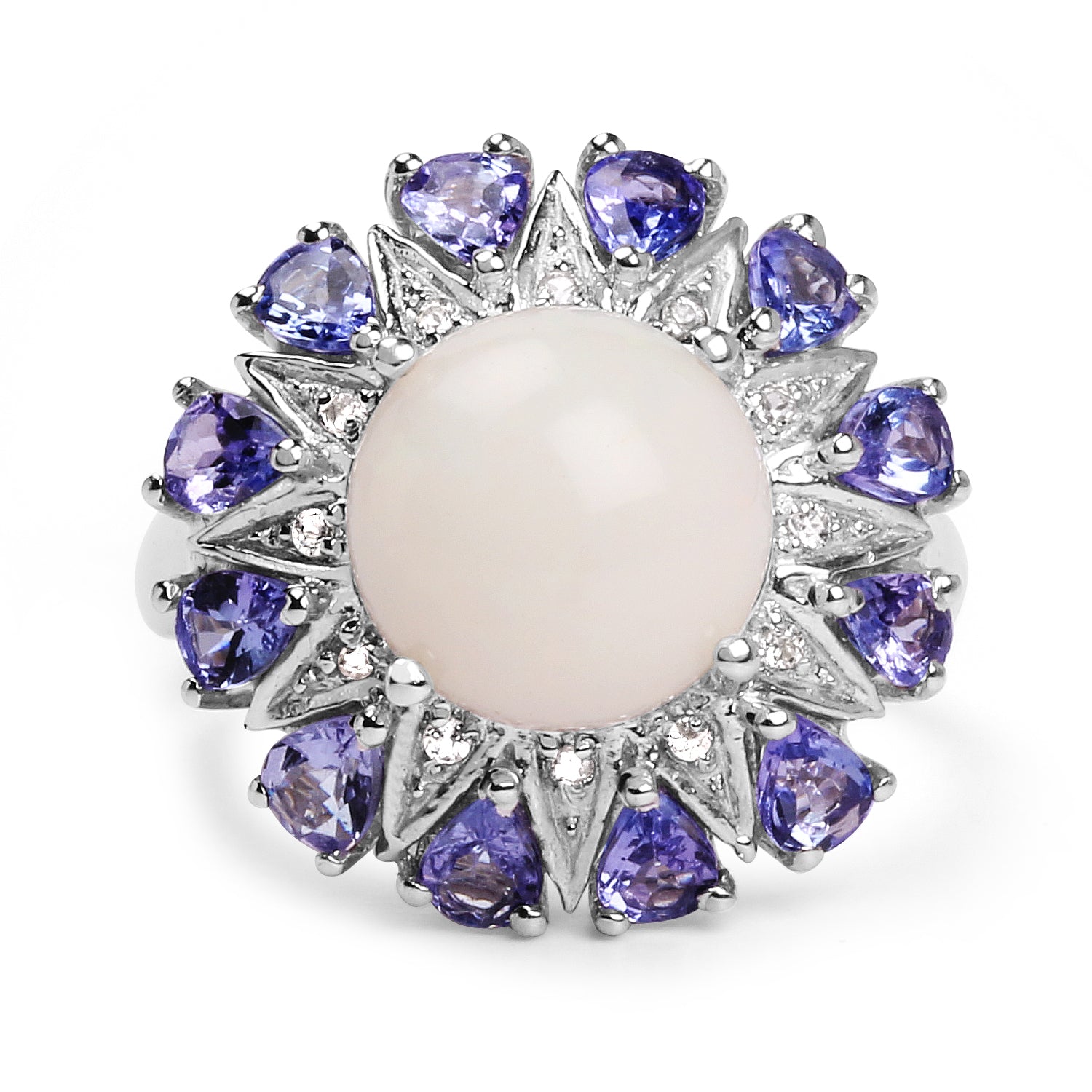 4.25 Carat Genuine Opal, Tanzanite & White Topaz .925 Sterling Silver Ring