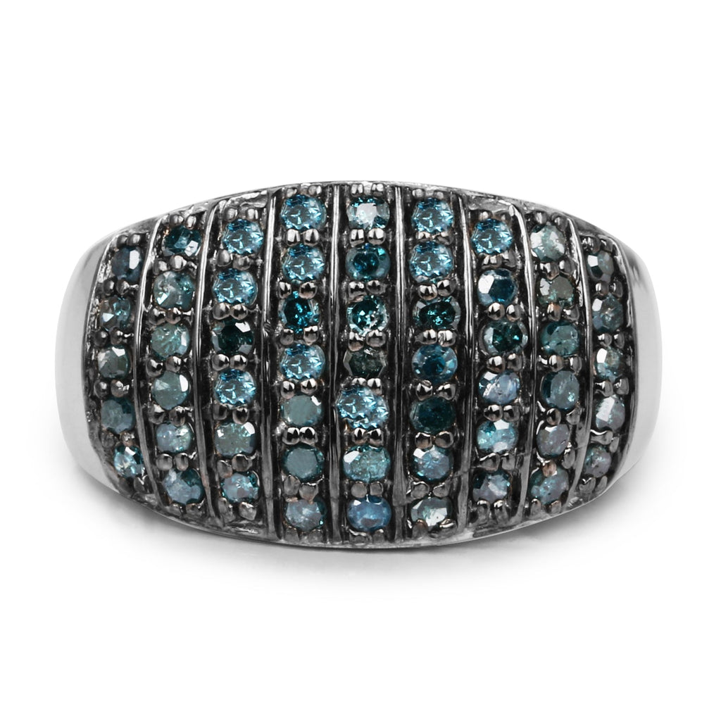 0.83 Carat Genuine Blue Diamond and White Diamond .925 Sterling Silver Ring