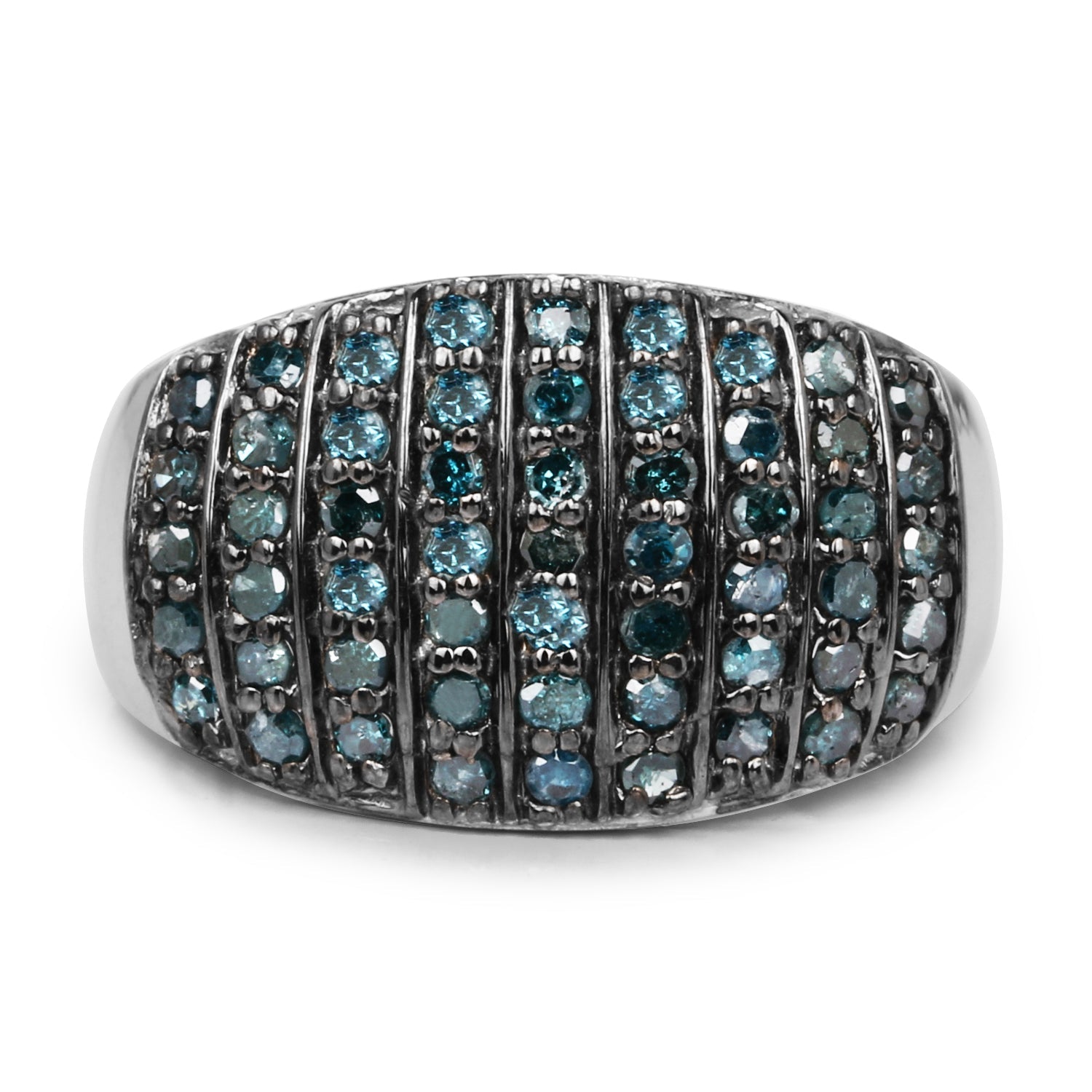 0.83 Carat Genuine Blue Diamond and White Diamond .925 Sterling Silver Ring
