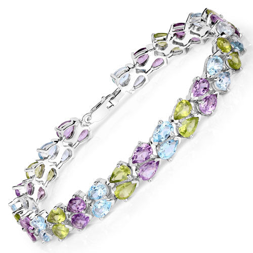 23.46 Carat Genuine Multi Stones .925 Sterling Silver Bracelet