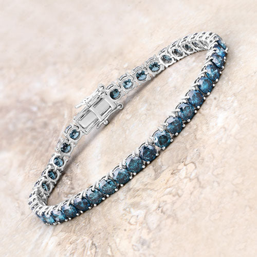 14.33 Carat Genuine Blue Diamond 14K White Gold Bracelet