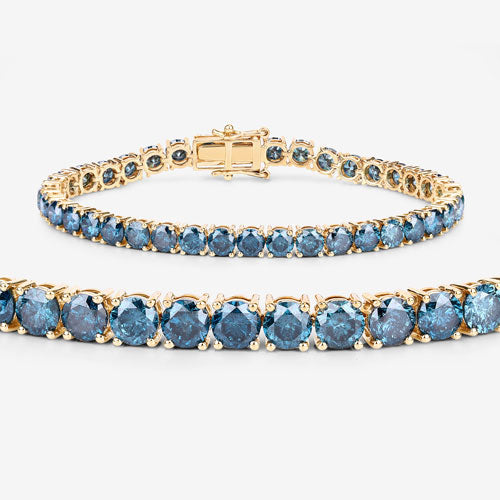14.33 Carat Genuine Blue Diamond 14K Yellow Gold Bracelet