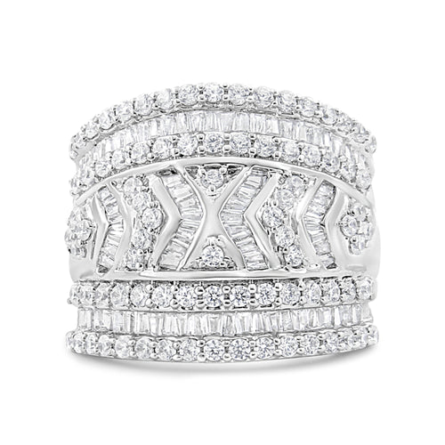 .925 Sterling Silver 2.0 Cttw Diamond Edge Multi-Row Ring Band ( J-K Color, I3 Clarity) - Ring Size 7