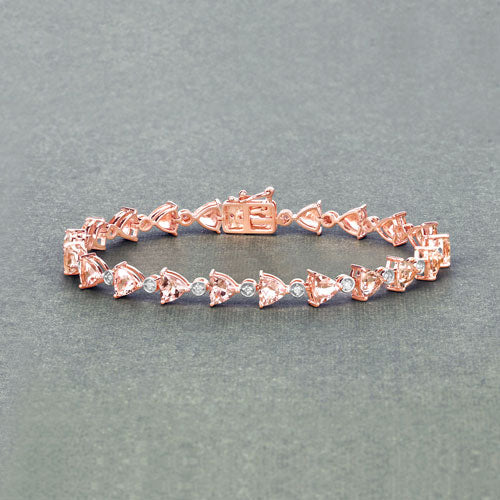 7.56 Carat Genuine Morganite and White Diamond 14K Rose Gold Bracelet